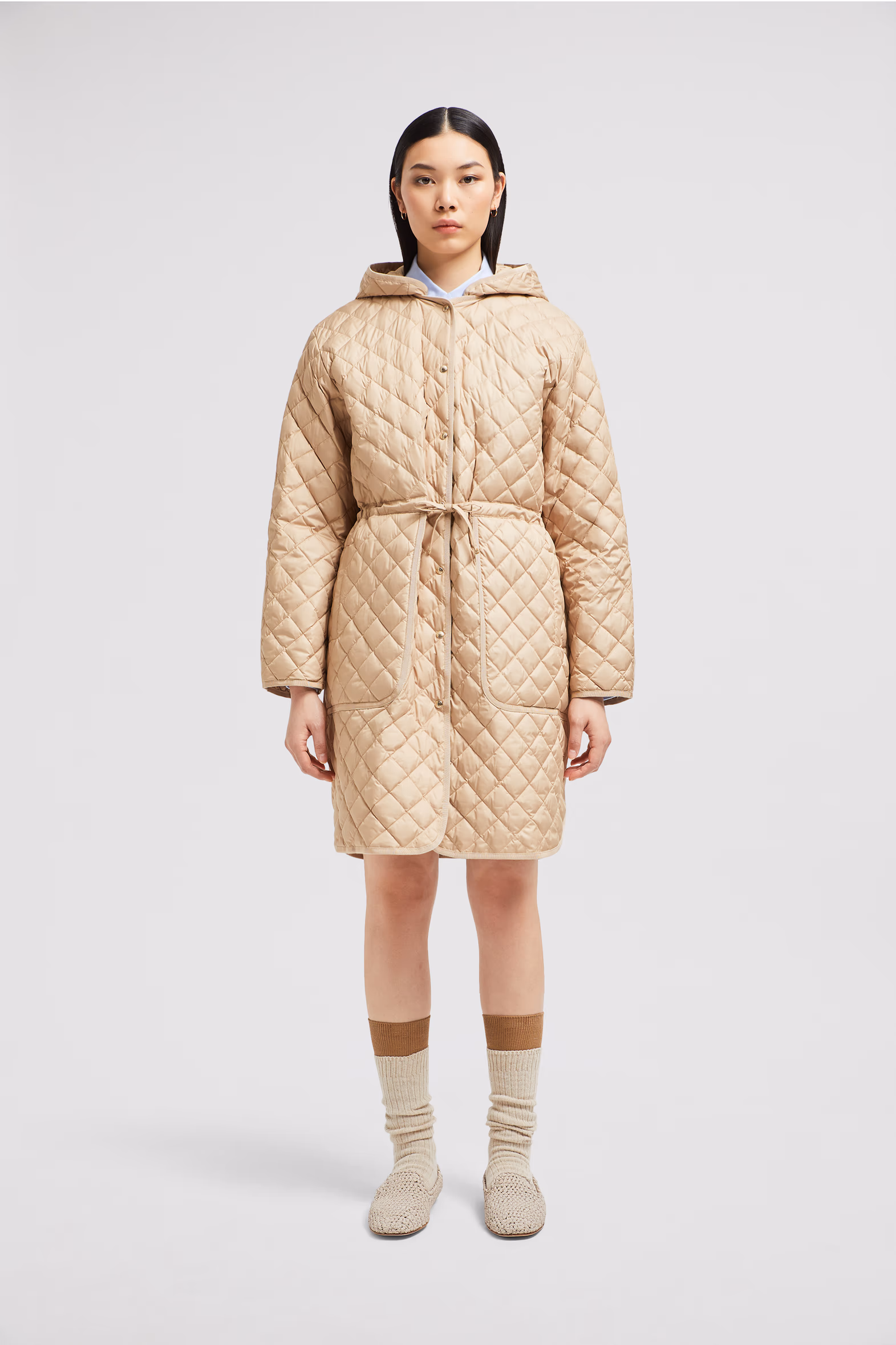 Plumífero largo acolchado con motivo de rombos y capucha Etelan Mujer Beige Moncler 3